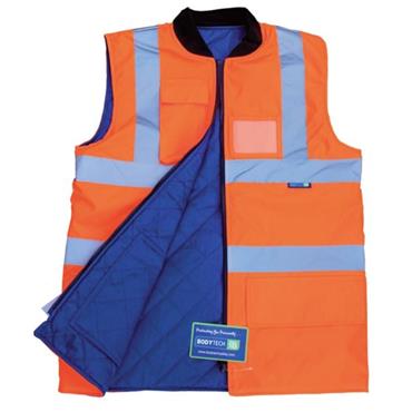 HI-VIS REVERSIBLE BODYWARMER ORANGE QUILTED