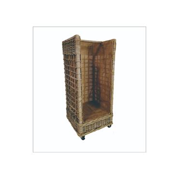 KUBU WOVEN LINED TALL LOG BASKET WITH HAND WHEELS