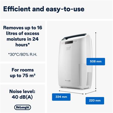DELONGHI 16 LITRE DEHUMIDIFIER DEXD216RF