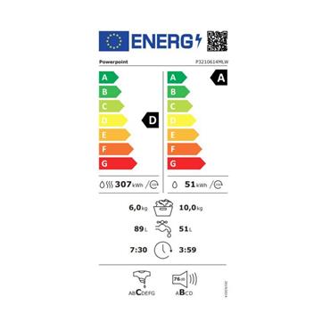 POWERPOINT P3210614MLW 10/6KG 1400RPM WASHER DRYER