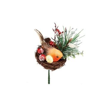 18cm Robin In Nest Christmas Pick