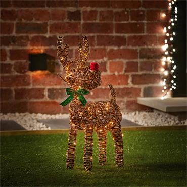 67cm Lit Big Nose Reindeer w/80 White LED & Timer