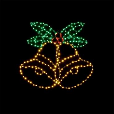 56 x 51cm Flashing Bells & Holly 292 M/Colour LED