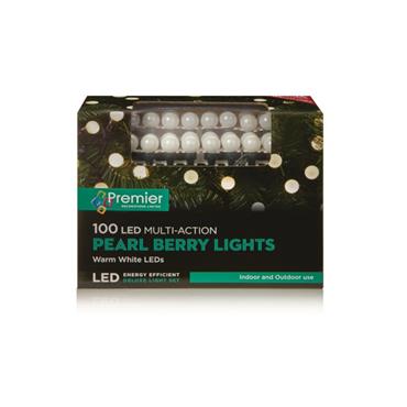 100 Multi Action Pearl Berry Lights w/Wm White LED