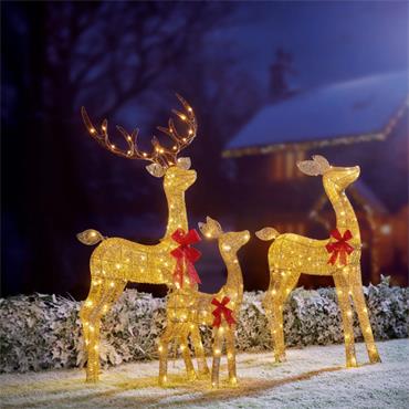 3 Lit Gold Glitter Reindeer Family w/210 White LED