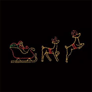 2.2m x 68cm Santa w/2 Reindeers w/662 M/Colour LED