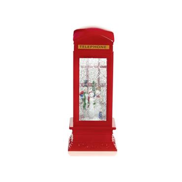 27cm Lit Telephone Box Water Spinner Santa Snowman