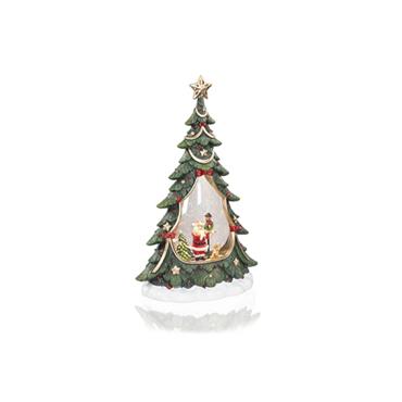 33cm Lit Musical Santa Scene Tree Shaped Water Sp