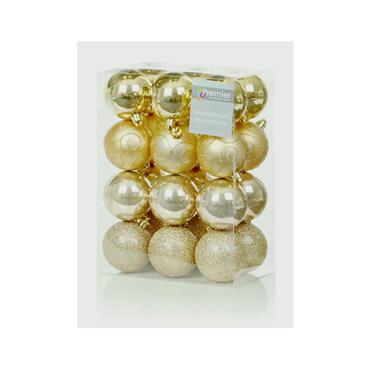 60mm 24pc Champ Gold Multi Finish S/proof Baubles