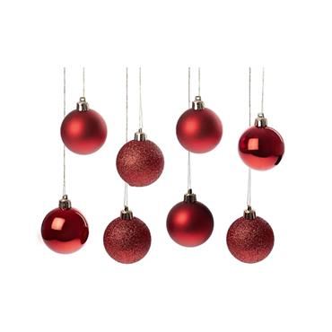 60mm 10pc Red Multi Finish Shatterproof Baubles