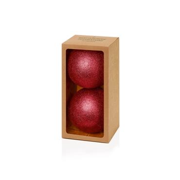 150mm 2pc Red Glitter Shatterproof Baubles