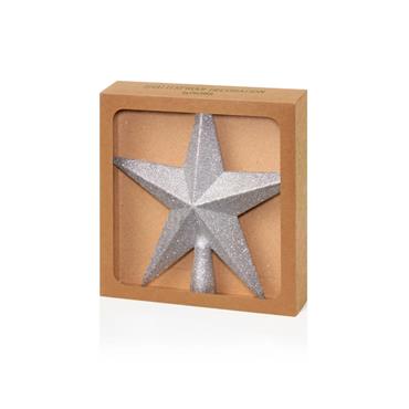 20cm Silver T/Top Shatterproof Star Glitter Finish