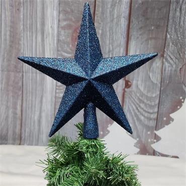 20cm Midnight Blue Tree Top S/proof Star Glitter