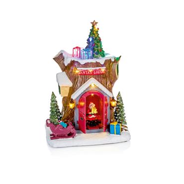 25.5cm B-O Lit Musical Animated Santa Lodge Scene