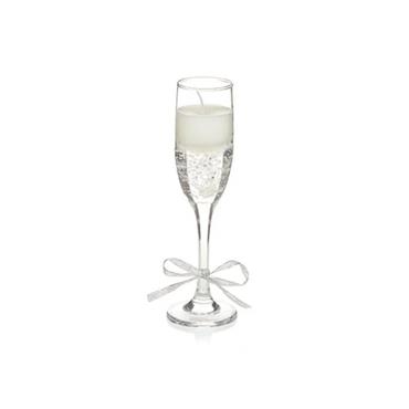 22cm Champagne Glass Gel Candle w/Silver Glitter