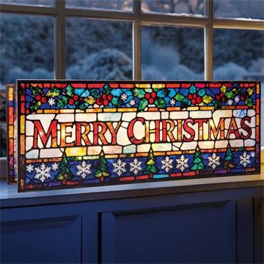 40 x 15cm Lit MERRY XMAS Glass T/Top w50 White LED