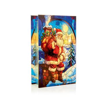 21x13cm Lit Santa Glass T/Top w25 LED x2 sided