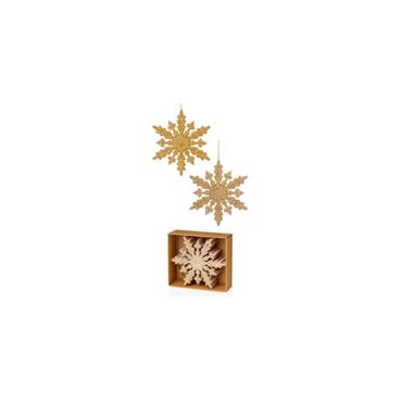 10cm Set of 6 Gold Glitter Snowflake Hanging Dec