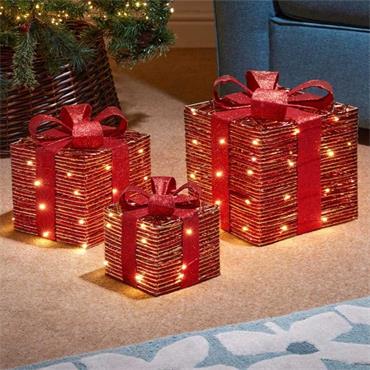 SG RedGold Braid Faux Gift Boxes - Set of 3