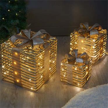SG Gold Braid Faux Gift Boxes - Set of 3