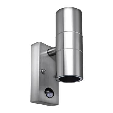 SS DECORATIVE GU10 WALL LIGHT - UP/DWN PIR