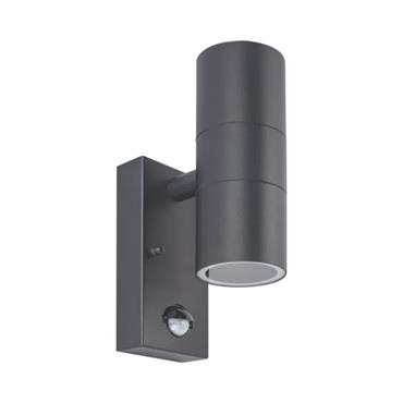 SS DEC GU10 WALL LIGHT - UP/DWN PIR GREY