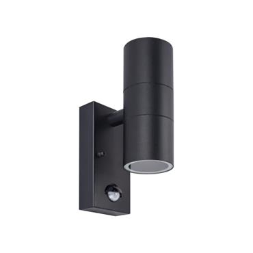 SS DEC GU10 WALL LIGHT - UP/DWN PIR BLK