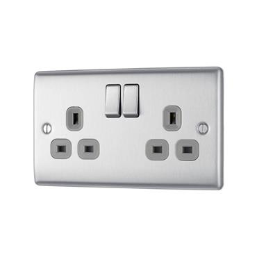 NXS BRUSH STL BLK 13A DOUBLE SW SOCKET
