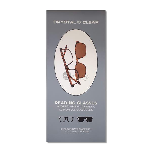 Crystal Clear Reading Glasses with Polarised ClipOn (Tortoise