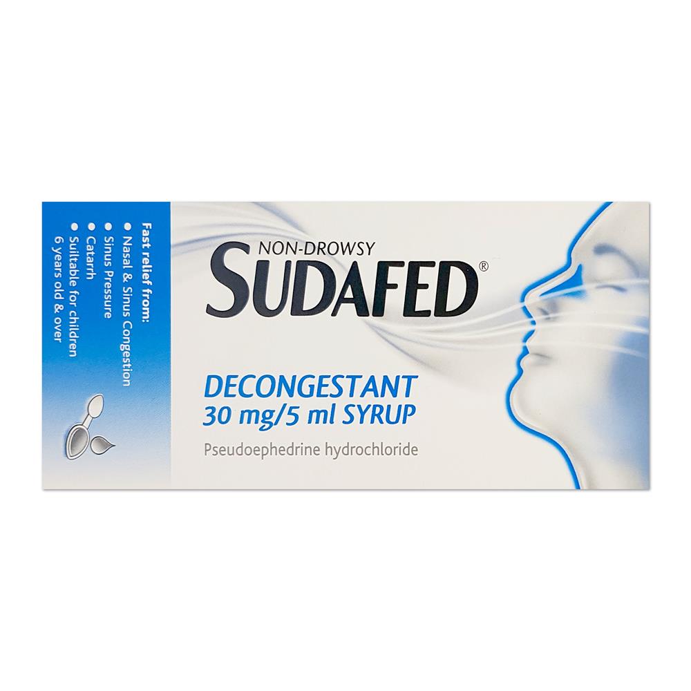 Sudafed 30Mg/5Ml Pseudoephidrine Decongestant Syrup Dowlings Pharmacy