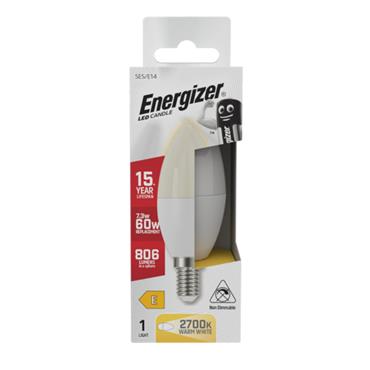 ENERGIZER LED 7.3W (60W) 806 LUMENS E14 OPAL CANDLE LAMP WARM WHITE 2700K