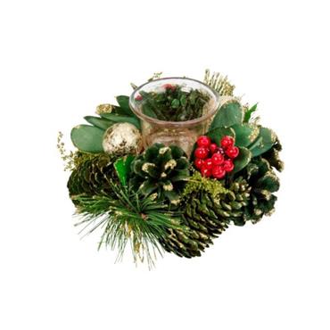 Festive Bauble Pine Solo Candle Holder
