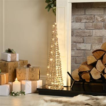 LED Lit Battery Operated Champagne Gold Cone Tree - 60cm