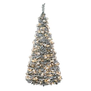 Festive Holly Flock Pop-Up Pre-Lit Tree - 6ft