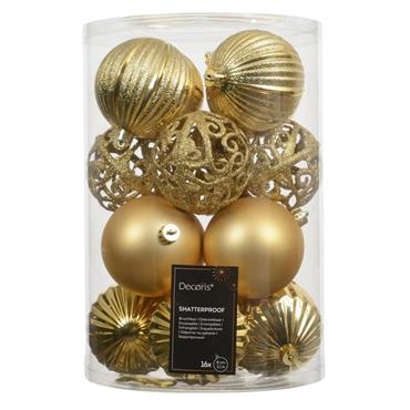 Decoris Light Gold Shatterproof Baubles - Pack of 16