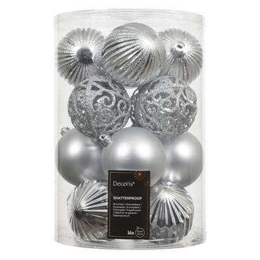Decoris Silver Shatterproof Baubles - Pack of 16