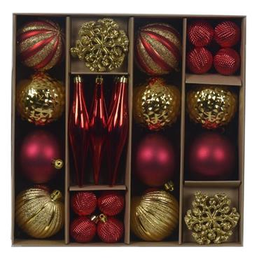Decoris Red and Gold Shatterproof Bauble Mix - Pack of 46