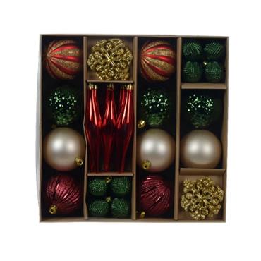 Decoris Red, Green and Gold Shatterproof Bauble Mix - Pack of 46