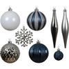 Decoris Blue, Silver and White Shatterproof Bauble Mix - Pack of 46