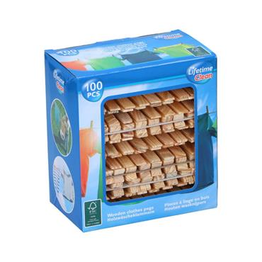 Lifetime Clean Wooden Clothes Pegs 100pcs
