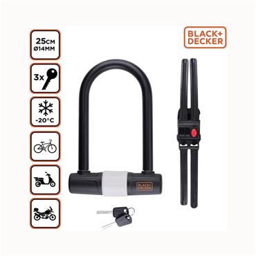 Black & Decker U-lock Bicycle, Motorcycle & Scooter Lock 14mm Diameter 3 Spare Keys Black