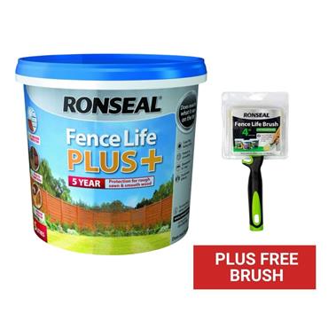 Ronseal Fencelife Plus 5L with Free Fence Life Brush