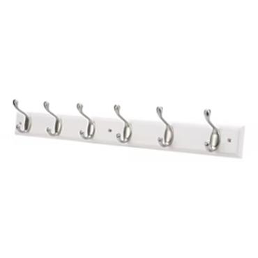 HAT & COAT RACK- 6 HD HOOK WHITE/SATIN NICKL