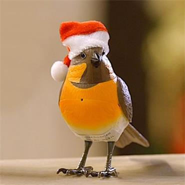 Premier 12.5cm Battery Operated Robin with Santa Hat Sound and Motion