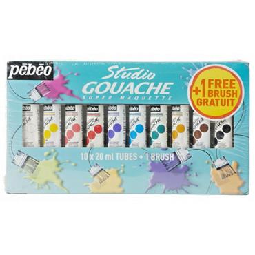 Pebeo Studio Gouache Set 10x20ml Tubes + Brush