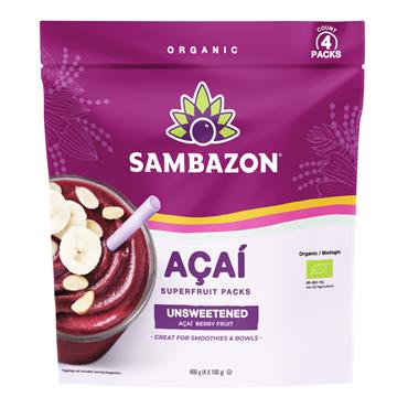 Sambazon Unsweetened Frozen Acai Superfruit 4x100g Packs