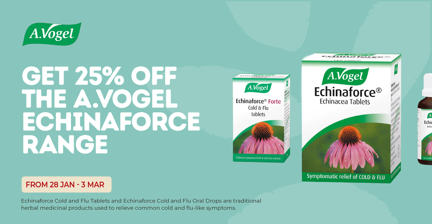 Get 25% Off the A.Vogel Echinaforce range from 28 January to 3 of March.