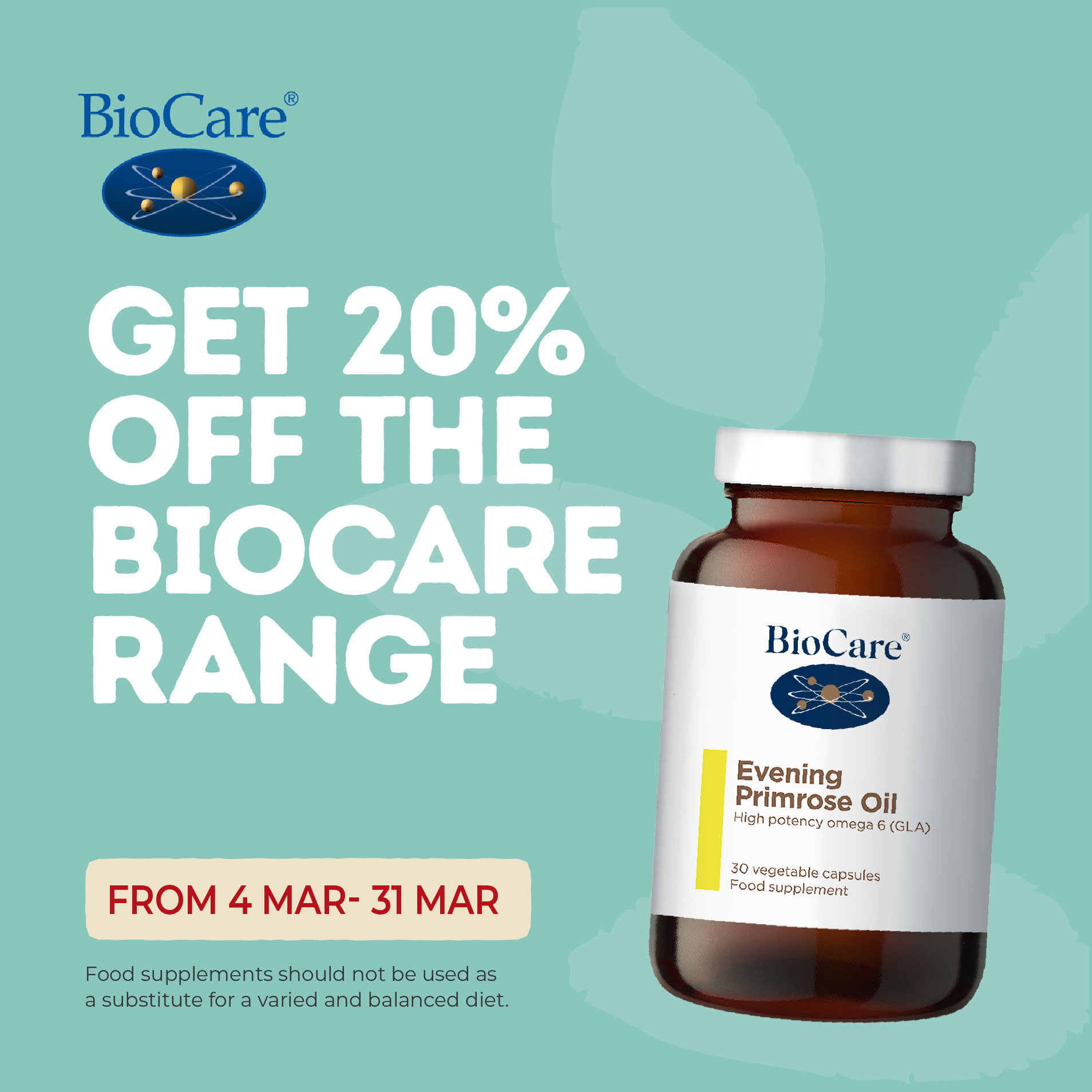 Get 20% Off the Biocare Range. From 4 March - 31 March.
