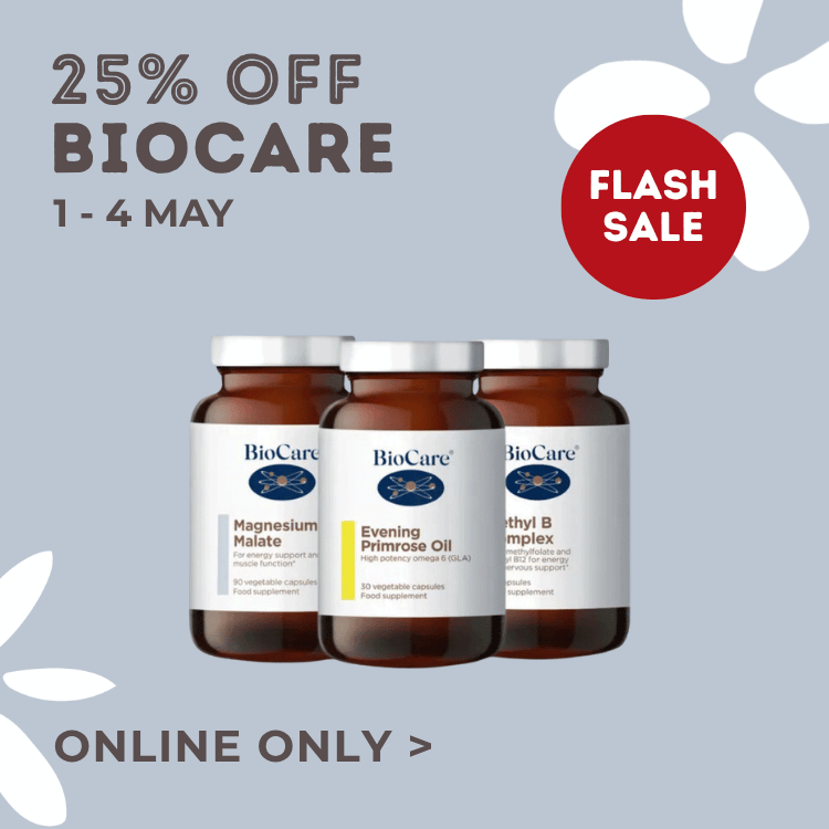 Flash sale. 25% Off Biocare from 1st of May to 4th of May. Online only.