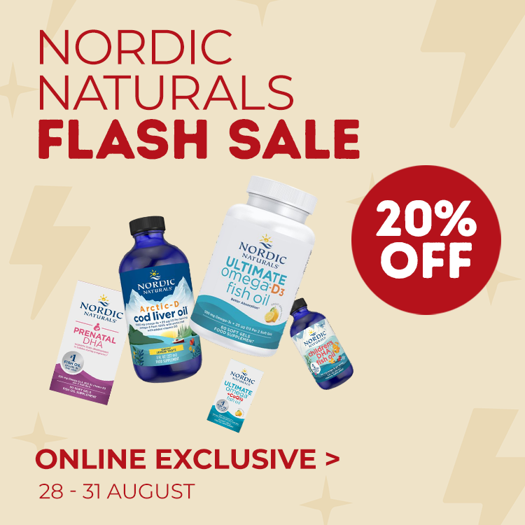 Nordic Naturals Flash Sale. 20% off 28 - 31 August. Online exclusive.